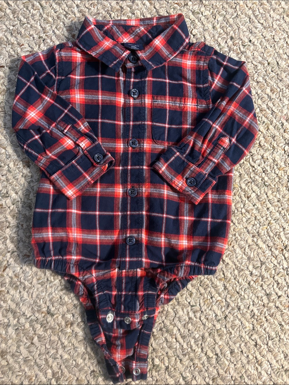 Baby GAP Red and Navy Plaid Button-Front Bodysuit, Size 6 - 12 mo